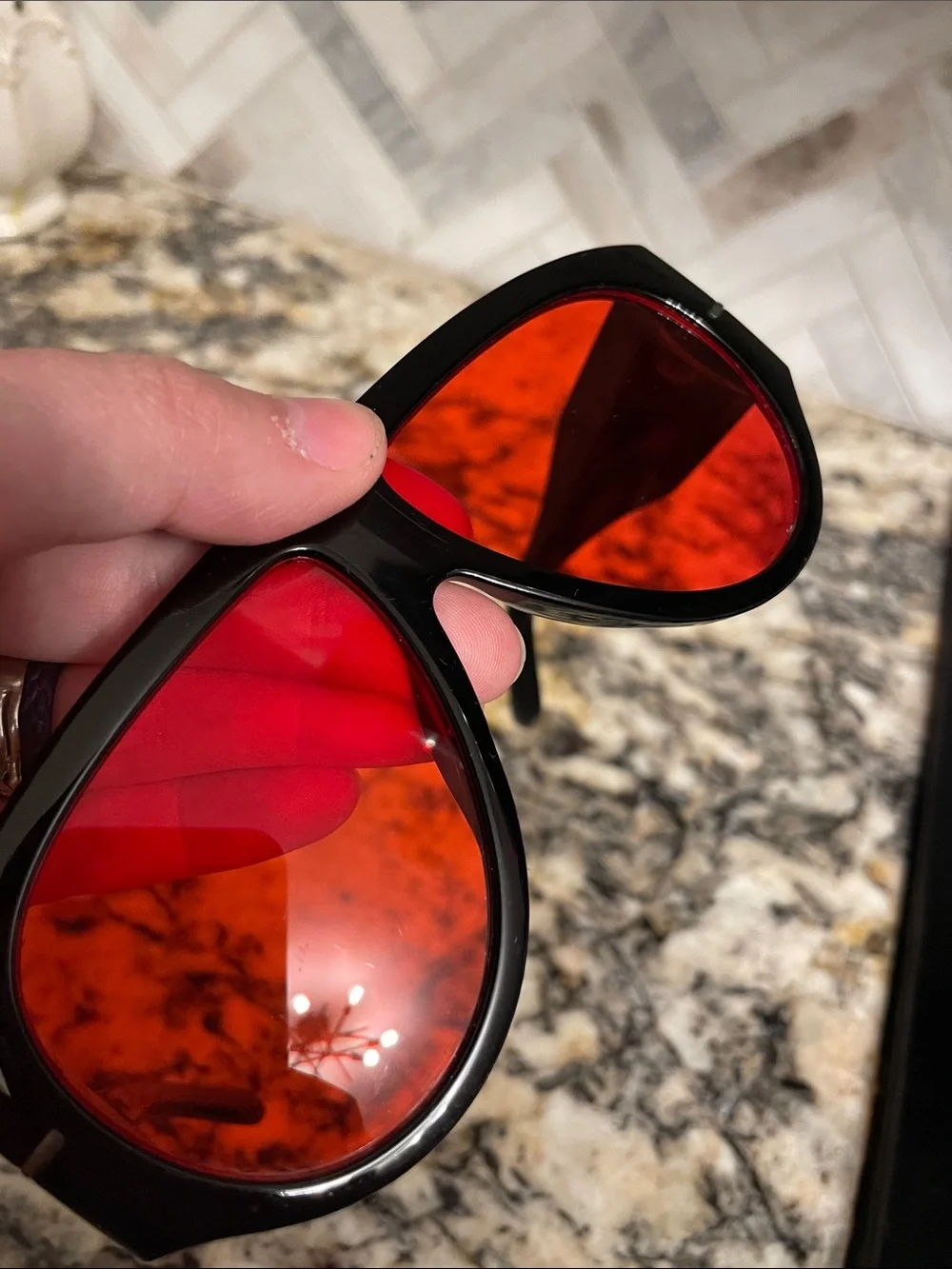 Men's Black Sunglasses with Red Lenses — Bold Shield Style